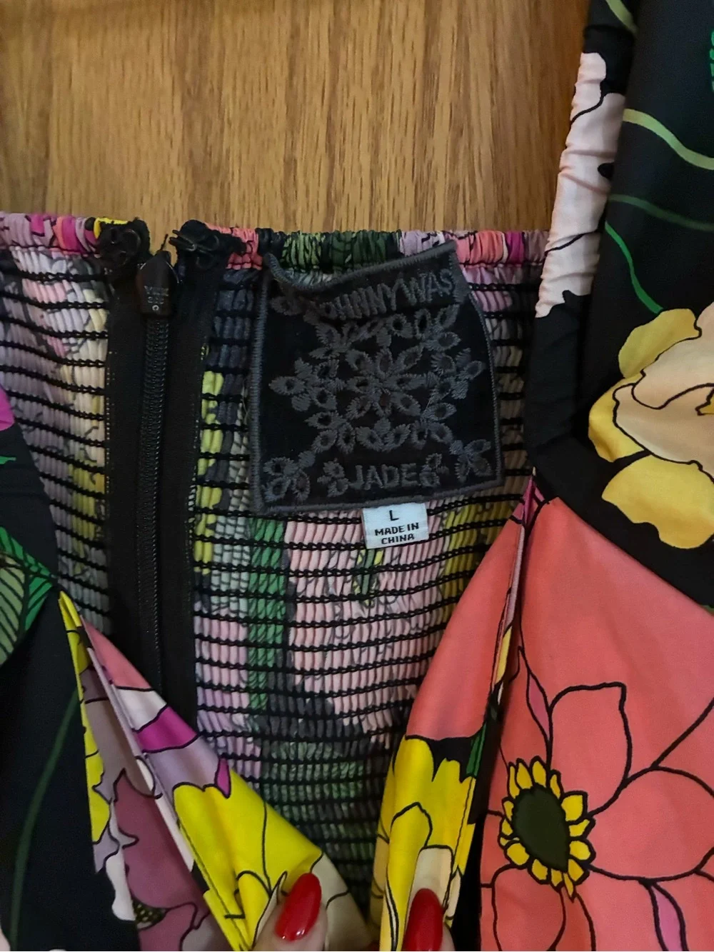 Johnny Was Black Floral Square-Neck top with Pink & Yellow Blooms